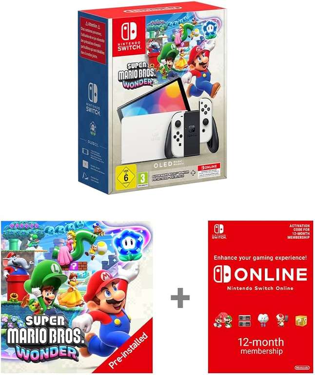 Nintendo Switch OLED - White + Super Mario Bros. Wonder w/ 12 Months Nintendo Switch Online